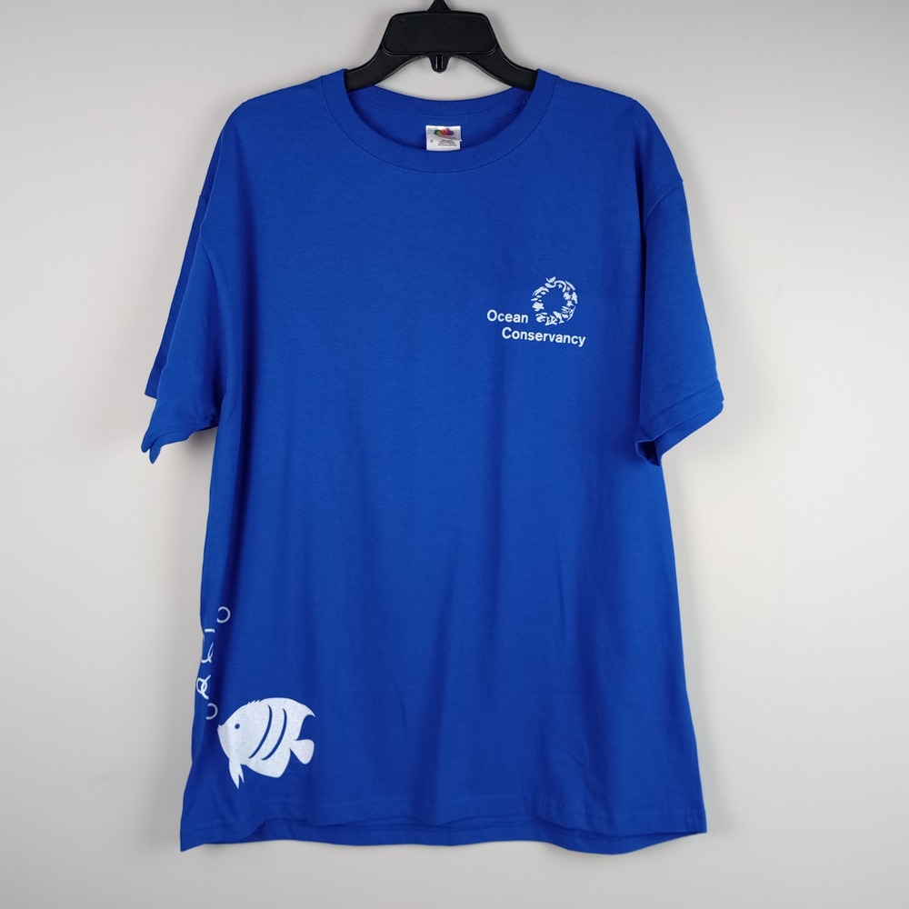 Fruit of the Loom Mens L Blue Ocean Conservancy Graphic T-Shirt